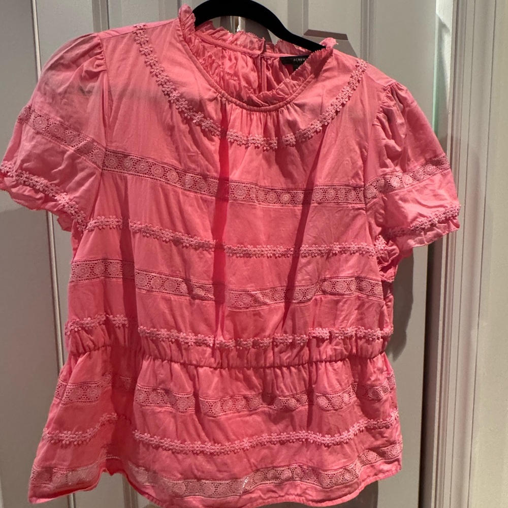 J. Crew Pink Puff Sleeve Peplum Blouse